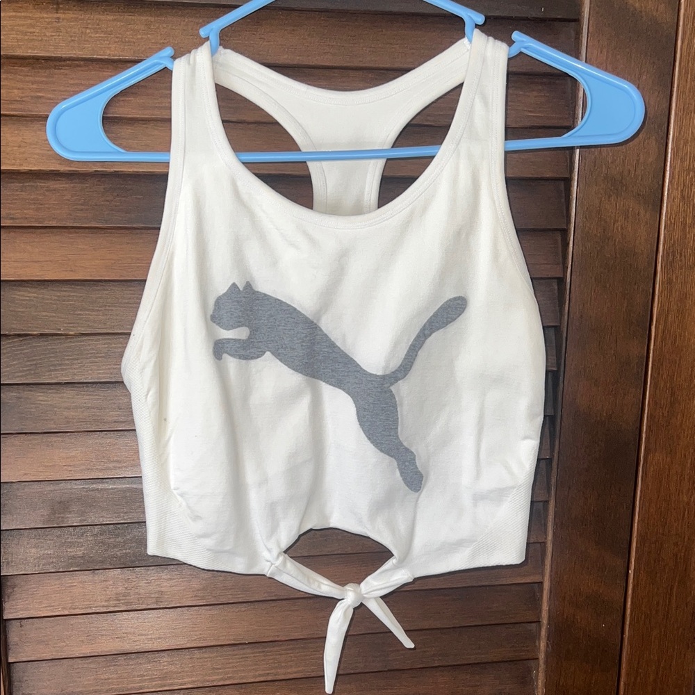 Puma White Tie-Front Tank Top